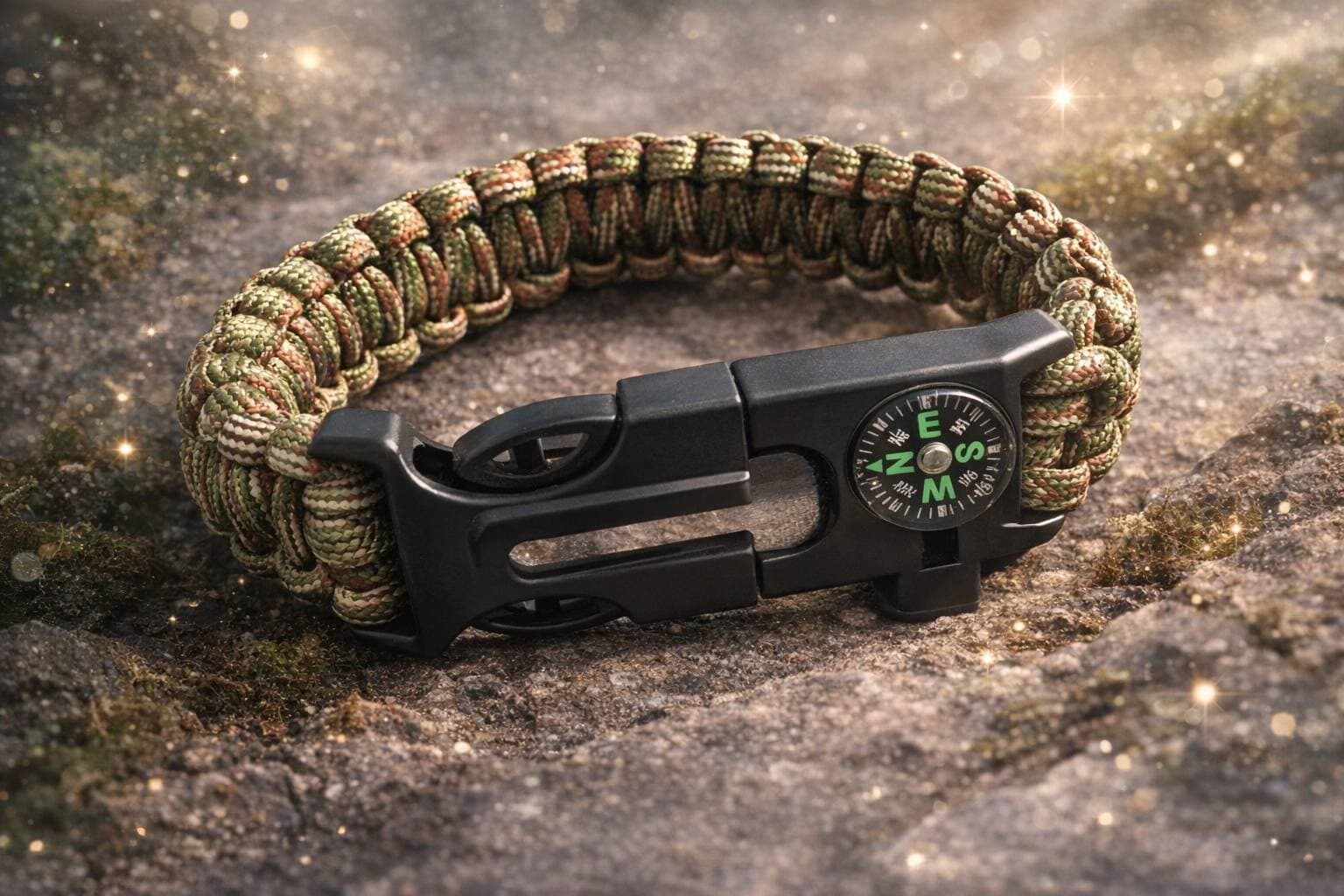 bracelet aventurier multifonction boussole sifflet corde 5 mètres allume feu — visuel 3